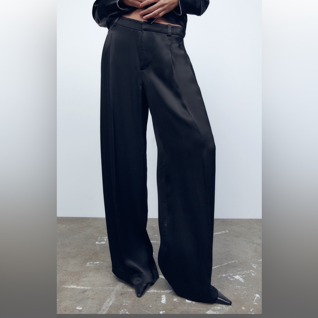 Black Satin Trousers With Rhinestone Side Panel